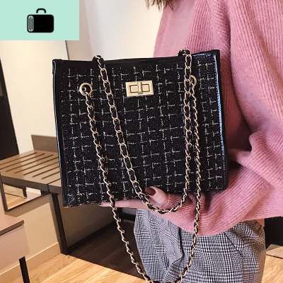 单肩大包包女2020新款春夏款百搭斜挎包链条呢子大容量时尚托特包NEW LAKE女士单肩包