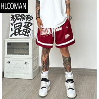 HLCOMAN2025夏季字母刺绣五分网眼篮球运动裤子男生痞帅新款美式直筒短裤