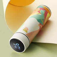 美帮汇茶杯智能保温杯女便携个性简约学生显示温度的304不锈钢水杯子男 米白