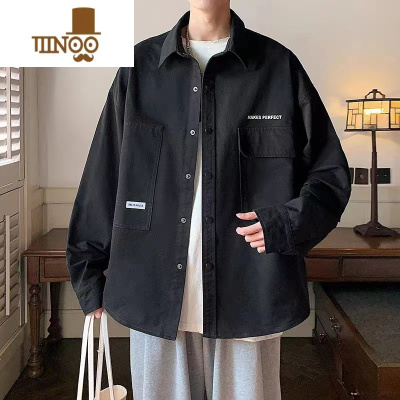 YANXU港风黑衬衫夹克男款潮感痞帅设计日系工装衬衣式开衫外套