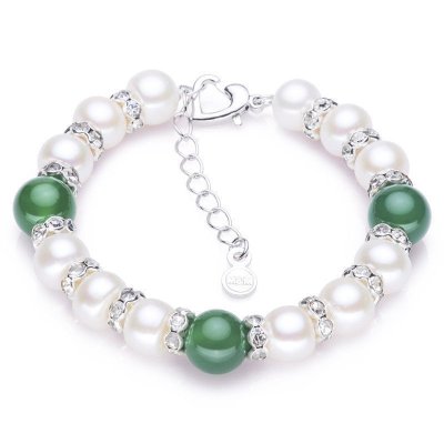 海瞳青妤饱满扁圆淡水珍珠手链绿玛瑙优雅款珍珠手链送妈妈长辈手链珍珠