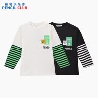 [新品5折价:59元]铅笔俱乐部2025秋装新款男童T恤儿童假两件长袖衫中大童百搭上衣