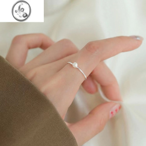 JiMis925银银珍珠戒指小众轻奢高级感尾戒女食指戒开口戒素圈 925银单颗珍珠戒指