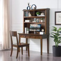 美式书桌书架组合书柜一体家用实木电脑桌简约写字台办公桌学习桌