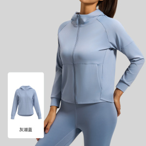 宽松上衣瑜伽服健身跑步运动服连帽开衫运动外套