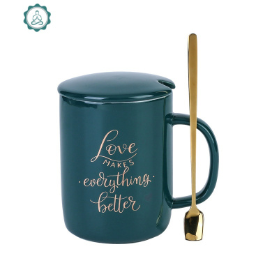 北欧创意情侣马克杯咖啡杯陶瓷杯子办公室水杯牛奶杯早餐杯带盖勺封后