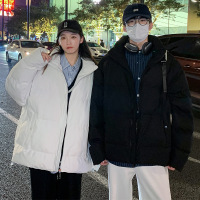 男女同款冬季棉服韩版纯色立领开衫棉衣情侣装面包服外套可印