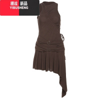 YIBUSHENG 法式辣妹风复古无袖连衣裙女设计感系带显瘦遮肉不规则短裙