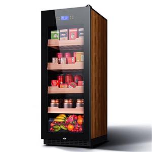 尊堡 JC-308E 茶叶冷藏保鲜恒温红酒柜冰吧家用客厅饮料干货 立式冷柜 棕木纹 水果保鲜柜