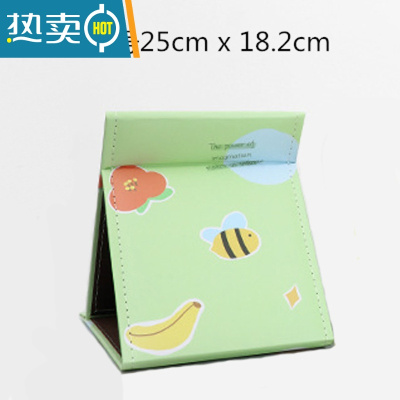 敬平可爱卡通大学生寝室桌面台式化妆镜超大女梳妆镜子纸折叠便携便携式用镜 浅绿色 DD小幸运-大号