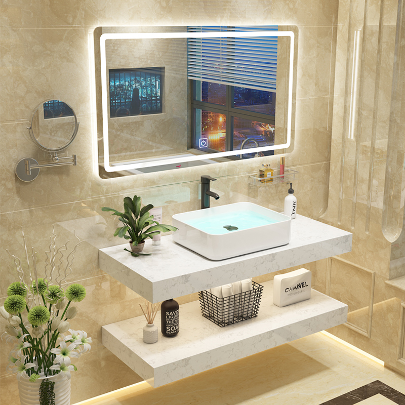 卫生间洗手盆柜组合挂墙式双层大理石洗漱台现代闪电客简约小户型洗脸