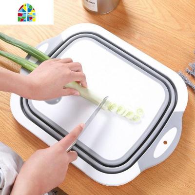网红可折叠洗菜盆沥水篮多功能折叠菜板野外切菜板可折叠的洗菜盆 FENGHOU 可折叠洗菜盆白灰色砧板