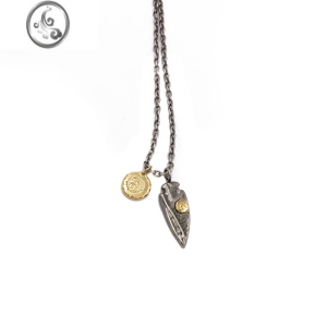 JiMi日系原宿复古小金饼三角锥吊坠潮牌个性羽毛叶子情侣毛衣项链男女 三角锥配小金饼项链70cm