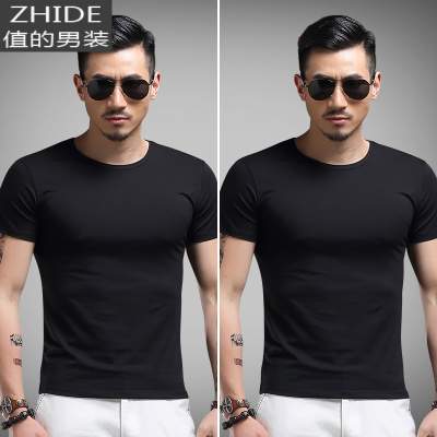 SUNTEK2件-莫代尔男士短袖t恤夏季棉白色圆领冰丝半袖打底衫上衣服潮T恤