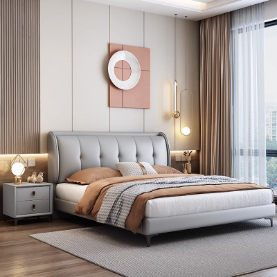 意式轻奢真皮床现代简约主卧室双人床小户型储物床家用软包大婚床