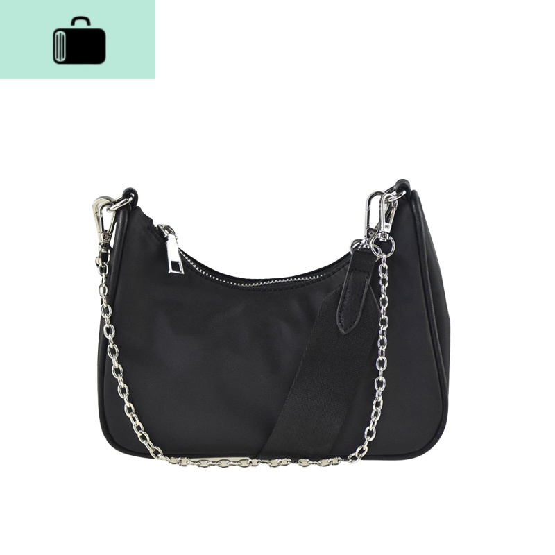 包包2020新款潮牌个性暗黑系软面复古尼龙腋下包链条小方包单肩包NEW LAKE 黑色女士单肩包