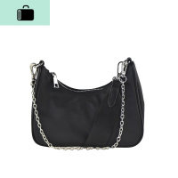 包包2020新款潮牌个性暗黑系软面复古尼龙腋下包链条小方包单肩包NEW LAKE 黑色女士单肩包