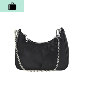 包包2020新款潮牌个性暗黑系软面复古尼龙腋下包链条小方包单肩包NEW LAKE 黑色女士单肩包 黑色
