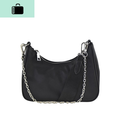 包包2020新款潮牌个性暗黑系软面复古尼龙腋下包链条小方包单肩包NEW LAKE 黑色女士单肩包