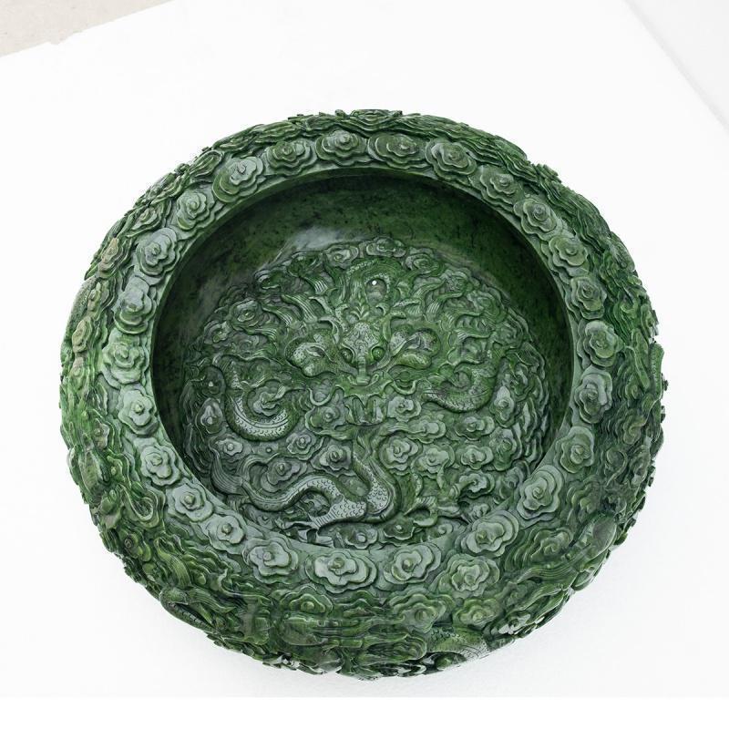 家柏饰(corated)玉石九龙奇石刻碧玉鱼缸庭院客厅办公室摆件