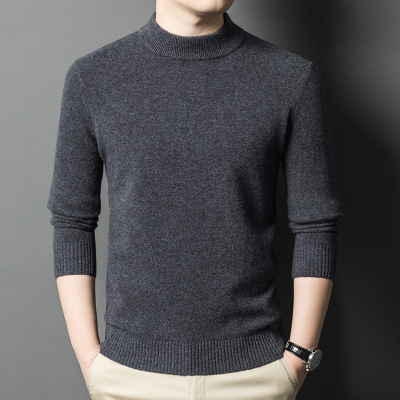 435克男士羊毛衫冬季新款加厚保暖100%全羊毛半高领纯色毛衣男装