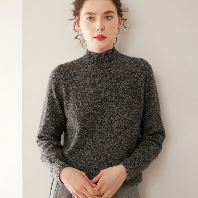 秋冬新款羊绒衫女套头宽松显瘦纯色针织衫女士打底七针加厚半高领