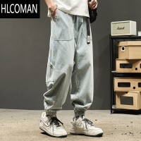 HLCOMAN牛仔裤男款束脚工装裤潮牌男生美式痞帅宽松休闲裤子秋季男裤