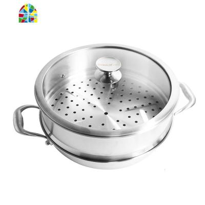 316不锈钢2层蒸锅加厚家用大汤锅电磁炉燃气厨房锅具32cm FENGHOU 双层不锈钢盖 30cm