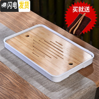 三维工匠密胺简约家用实用茶盘茶托迷你小型沥水实木茶台竹木制茶具配件C 密胺中长方对角线白茶盘36cm