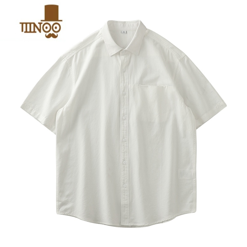 YANXU日系纯色衬衫男短袖夏季百搭工装宽松衬衣港风复古情侣休闲外套潮