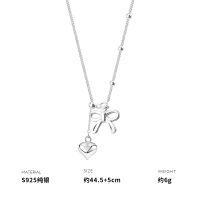 925纯银蝴蝶结爱心项链女锁骨链轻奢高级个性韩国网红气质送女朋友老婆情人节七夕生日礼物