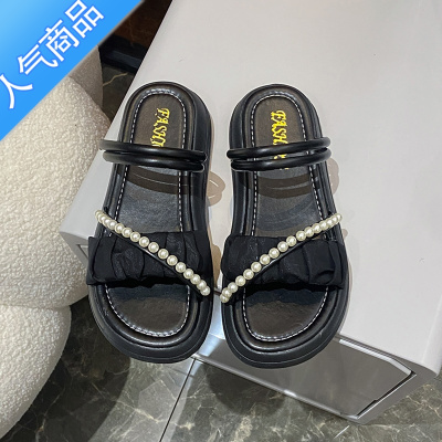 SUNTEK两穿凉拖鞋夏季外穿ins潮2023新款时尚珍珠仙女风配裙子厚底凉鞋