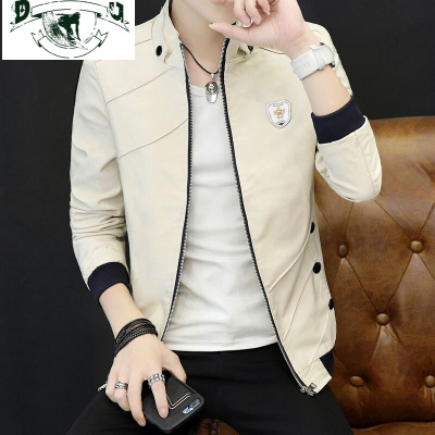HLCOMAN2020新款外套韩版潮流修身帅气春秋工装夹克男士青年立领纯色加绒夹克