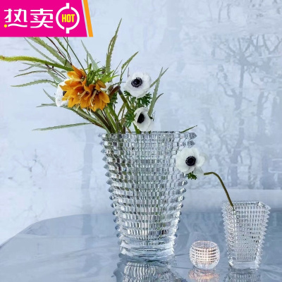 水晶花瓶璀璨烛台摆件装饰花瓶家居鲜花干花插花瓶巴卡水晶拉花瓶FENGHOU方形花瓶大号-19*13.5*30c