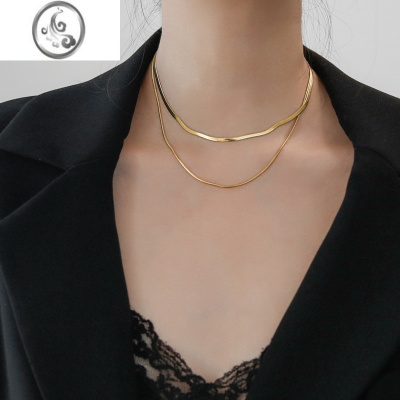 JiMi不掉色双层蛇骨链项链女夏轻奢小众冷淡风锁骨链设计感颈链情人节