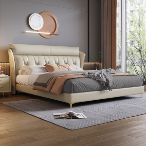 欧梵森 床 现代简约轻奢猫抓布床双人床1.5m主卧床家用储物床实木床1.8米欧式大床意式轻奢婚床北欧软包床大小户型卧室床
