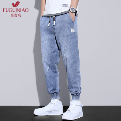 富贵鸟（FUGUINIAO）牛仔裤男宽松2021夏季韩版潮流裤子男百搭工装裤男士弹男哈伦裤小脚束脚裤