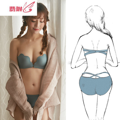 夏季薄款无肩带内衣女前扣美背文胸小胸聚拢防滑抹胸bra隐形裹胸费琳文胸套装