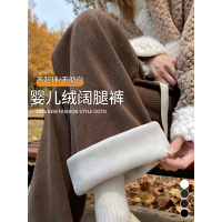 加绒加厚阔腿裤女新款秋冬慵懒小个子窄版直筒灯芯绒咖色裤子_988