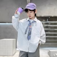 男童条纹长袖衬衫2026新款春装帅气衬衣中大儿童春秋款内搭上衣潮