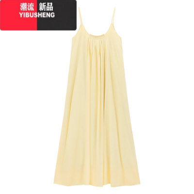 YIBUSHENG度假风黄色吊带连衣裙季2024新款温柔仙女裙气质显瘦A字长裙潮