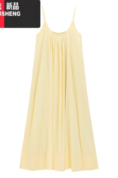 YIBUSHENG度假风黄色吊带连衣裙季2024新款温柔仙女裙气质显瘦A字长裙潮