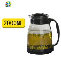 夏季冷水壶耐热防爆玻璃凉水壶大容量可高温家用夏天果汁扎壶套装 FENGHOU 白色防滑垫款(2000ml)