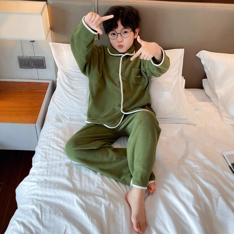 男童睡衣秋冬款新款加厚男孩冬季儿童开衫家居服套装