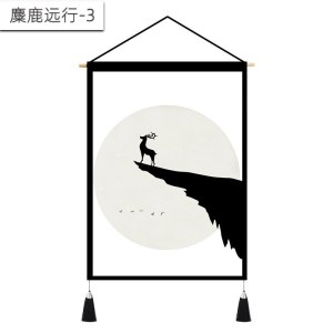 北欧挂画布艺墙布挂布背景布挂毯三联装饰画 客厅卧室房间床头 麋鹿远行-3 (绒)宽45cm*高65cm