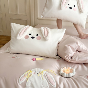 可爱少女心啊!100支长绒棉床上四件套纯棉立体耳朵卡通4件套