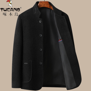 啄木鸟男士爸爸秋装外套秋冬季中老年人立领呢子男50岁60