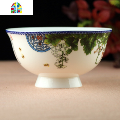 5英寸高脚陶瓷碗景德镇米饭碗大号家用健康餐具套装碗碟 FENGHOU 缠枝莲