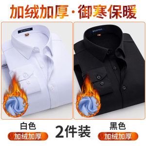 啄木鸟白色衬衫男士长袖2025新款春秋工装免烫保暖加绒加厚寸衬衣