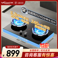 万和[蓝莲花B9DS]5.2kW天然气猛火70%热效率双边定时嵌入式家用煤气双炉具双灶台灶具燃气灶全新一代猛火灶天然气